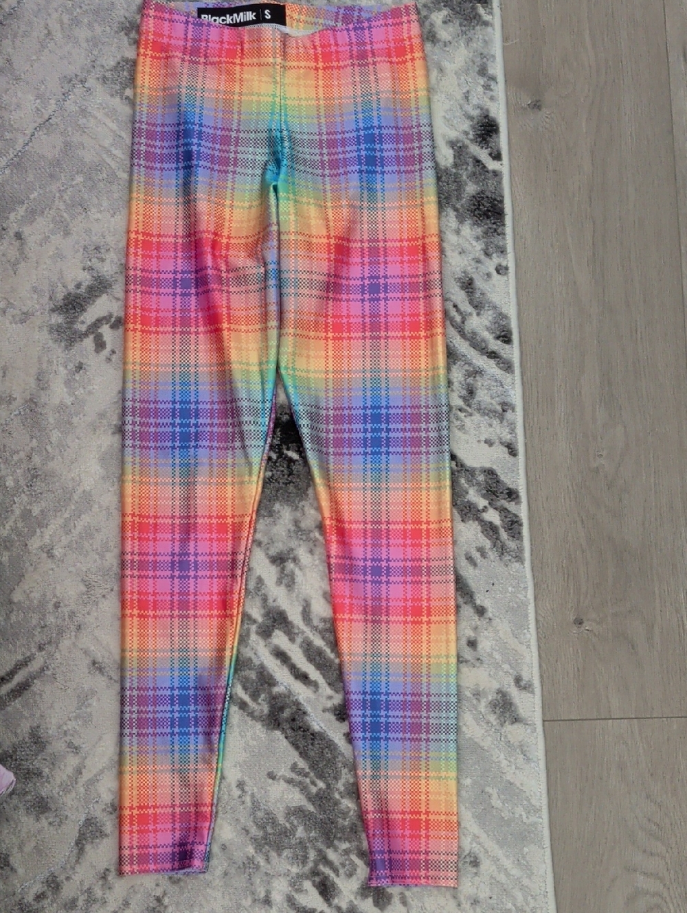 BlackMilk Rainbow Plaid Leggings - Pink, Yellow, Blue, Purple, Orange